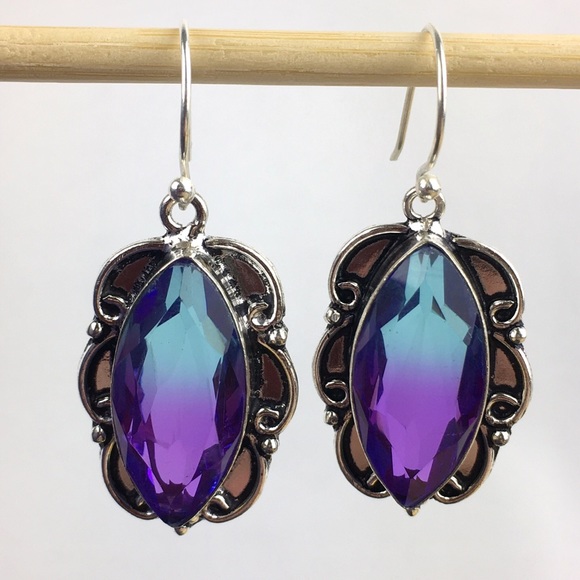 Sim Bi Color Tourmaline Hook Dangle Earrings - Picture 2 of 8